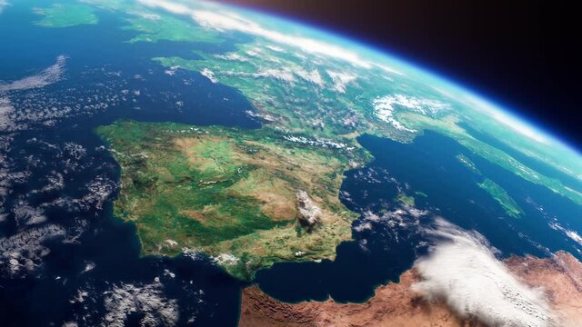 Cinematic view of Europe from the space, realistic planet Earth rotates in the cosmos