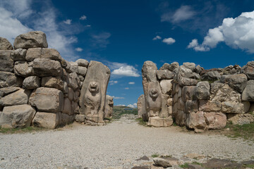 Hattusa ancient city. The Lion Gate in the south west of Hattusa. Corum - Turkey 