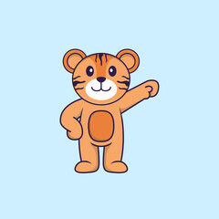 Cute tiger hero. Animal cartoon concept isolated. Can used for t-shirt, greeting card, invitation card or mascot. Flat Cartoon Style