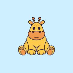Cute giraffe is sitting. Animal cartoon concept isolated. Can used for t-shirt, greeting card, invitation card or mascot. Flat Cartoon Style