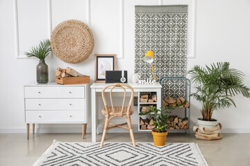 Interior of stylish room with modern workplace