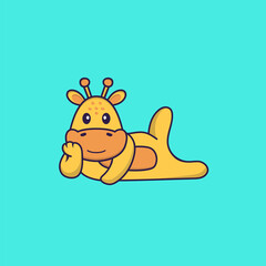 Cute giraffe lying down. Animal cartoon concept isolated. Can used for t-shirt, greeting card, invitation card or mascot. Flat Cartoon Style