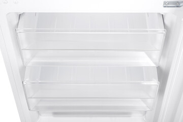 Refrigerator Isolated on White Background. Modern Kitchen and Domestic Major Appliances