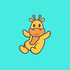 Cute giraffe is flying. Animal cartoon concept isolated. Can used for t-shirt, greeting card, invitation card or mascot. Flat Cartoon Style