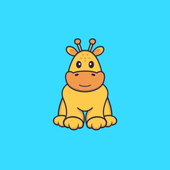 Cute giraffe is sitting. Animal cartoon concept isolated. Can used for t-shirt, greeting card, invitation card or mascot. Flat Cartoon Style