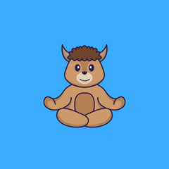 Cute sheep is meditating or doing yoga. Animal cartoon concept isolated. Can used for t-shirt, greeting card, invitation card or mascot. Flat Cartoon Style