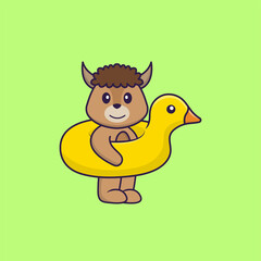 Cute sheep With Duck buoy. Animal cartoon concept isolated. Can used for t-shirt, greeting card, invitation card or mascot. Flat Cartoon Style