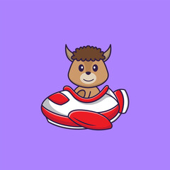 Cute sheep flying on a plane. Animal cartoon concept isolated. Can used for t-shirt, greeting card, invitation card or mascot. Flat Cartoon Style