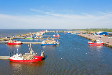 Aerial from the harbor from Lauwersoog in Friesland the Netherlands
