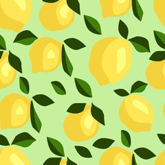 Pattern of uneven yellow lemons with green leaves