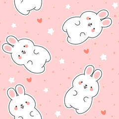 Cute rabbit and teddy bears pattern, seamless background, hand drawn cartoon with heart, vector illustration