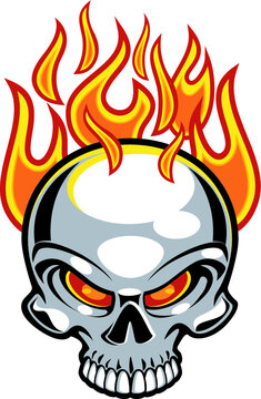 illustration of human cranium on fire