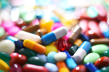 Variety of drug pills and dietary supplement capsules