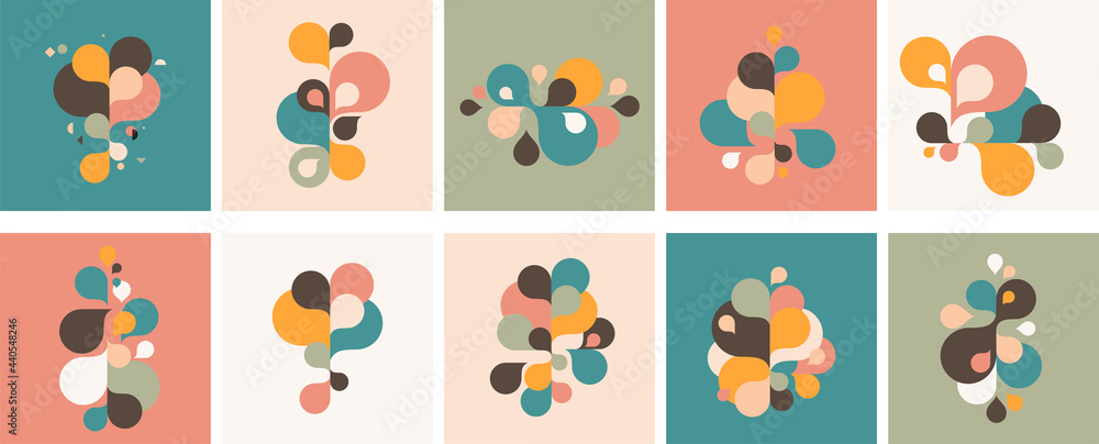Wall mural set of abstract modern graphic elements and forms. abstract banners with flowing liquid shapes