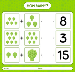 How many counting game with artichoke. worksheet for preschool kids, kids activity sheet, printable worksheet