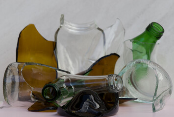 glass bottles broken windows and recycled materials