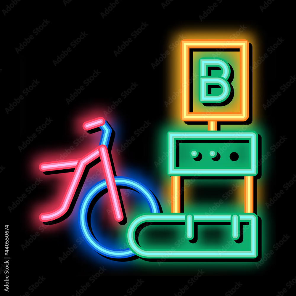 Wall mural delivery point bike sharing services neon light sign vector. Glowing bright icon delivery point bike sharing services sign. transparent symbol illustration