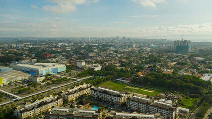 Aerial View of Davao city, the capital of Mindanao island. Davao del Sur, Philippines.