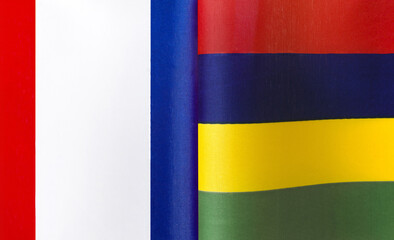 fragments of the national flags of France and the Republic of Mauritius close-up
