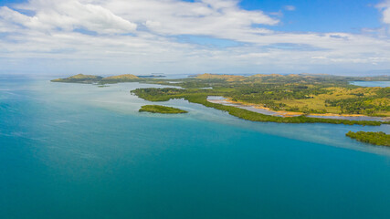 Aerial view of tropical Islands in the Cebu Strait. Seascape: Islands in the sea.