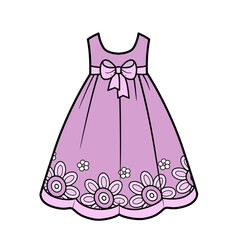 Obraz premium Beautiful dress decorated flowers outline for coloring on a white background