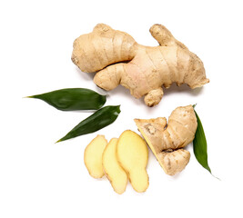 Fresh ginger on white background