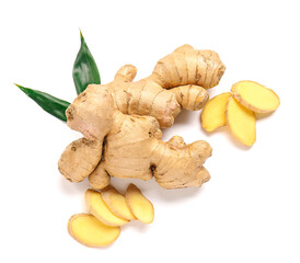 Fresh ginger on white background