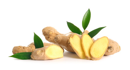 Fresh ginger on white background