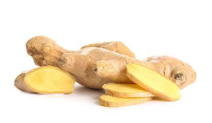 Fresh ginger on white background