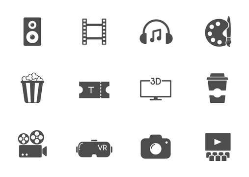 entertainment silhouette vector icons isolated on white. entertainment icon set for web, mobile apps, ui design and print