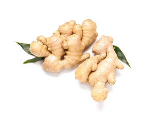 Fresh ginger on white background