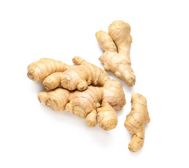 Fresh ginger on white background