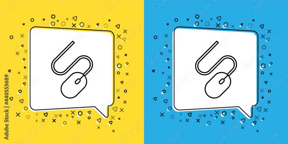 Poster Set line Computer mouse icon isolated on yellow and blue background. Optical with wheel symbol. Vector