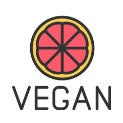 vegan color filled logo icon isolated on white. juicy sliced citrus outline color logo icon for web and ui design, mobile apps and print package