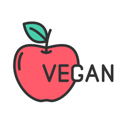 vegan color filled logo icon isolated on white. red apple with leaf outline color logo icon for web and ui design, mobile apps and print package