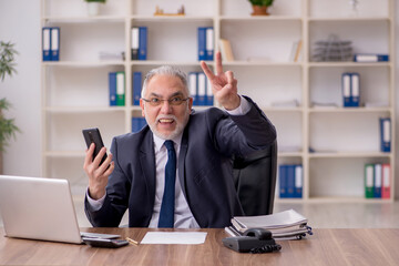 Old male employee working in the office