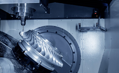 Metal machine tools industry. CNC turning milling factory processes steel turbine part process