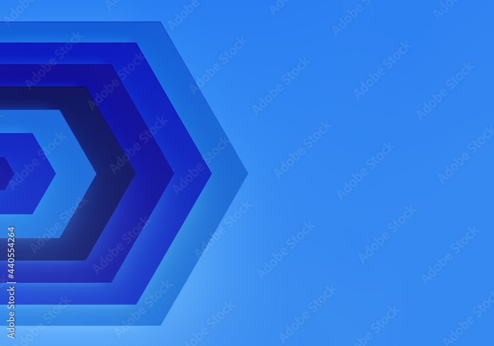 Poster abstract blue background with arrows. hexagon depth tech.