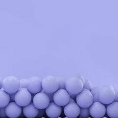 Purple spheres on studio background with space for text or design. Minimalist room concept. 3d rendering.