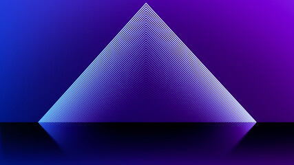 Abstract blue background Reflective with light shapes pyramid.