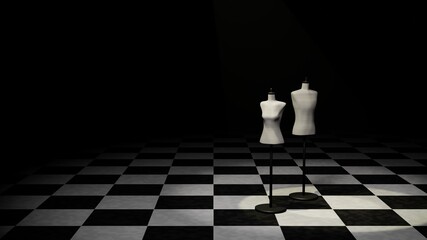 暗闇の中のトルソーマネキン男女２体 3dcgバックグラウンド Wall Mural Rannalinne