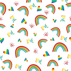 Rainbow seamless pattern on white background.