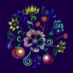 Decorative flowers in a mosaic style.Magical pattern of various stylized flowers. Colorful floral collection for unique design