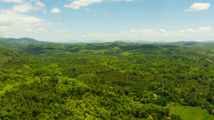 Mountains covered with jungle and rainforest on the island of Mindanao, Philippines. Tropical landscape in Asia.