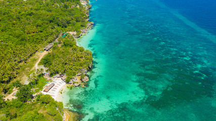 Tropical landscape: beautiful beach and tropical sea. Bohol, Anda, Philippines. Summer and travel vacation concept.