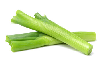 chopped green onions on white background
