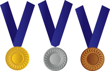 Fotobehang gold medal with ribbon isolated. silver, bronze medal award realistic vector illustration in 3d. symbol of, winner, win, success, achieve © StellaArts