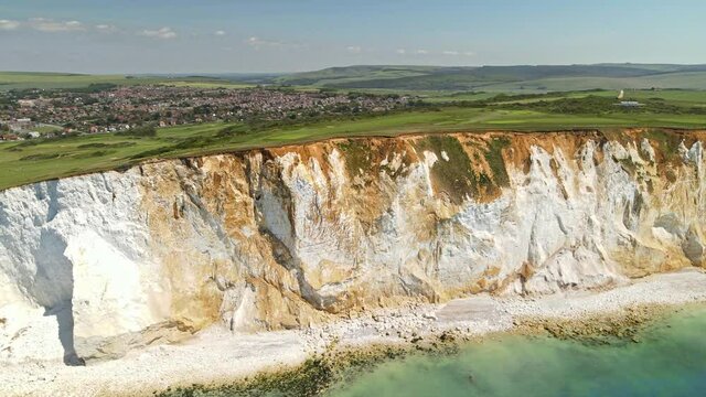 Seven Sisters, white cliffs iconic chalk cliff formation opposite Cuckmere Haven, Sussex, England, UK