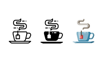 Hot drink icon. With outline, glyph, and flat style