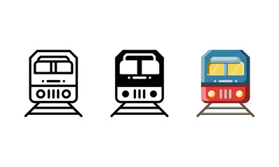 Train icon. With outline, glyph, and flat style